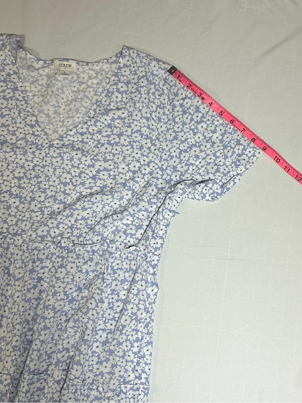 J. Crew Womens Large Periwinkle Ditsy Floral Short Sleeve Tiered Swing Dress